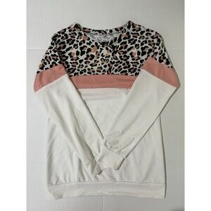 Women's Small Pink, White and Leopard Print Sweatshirt